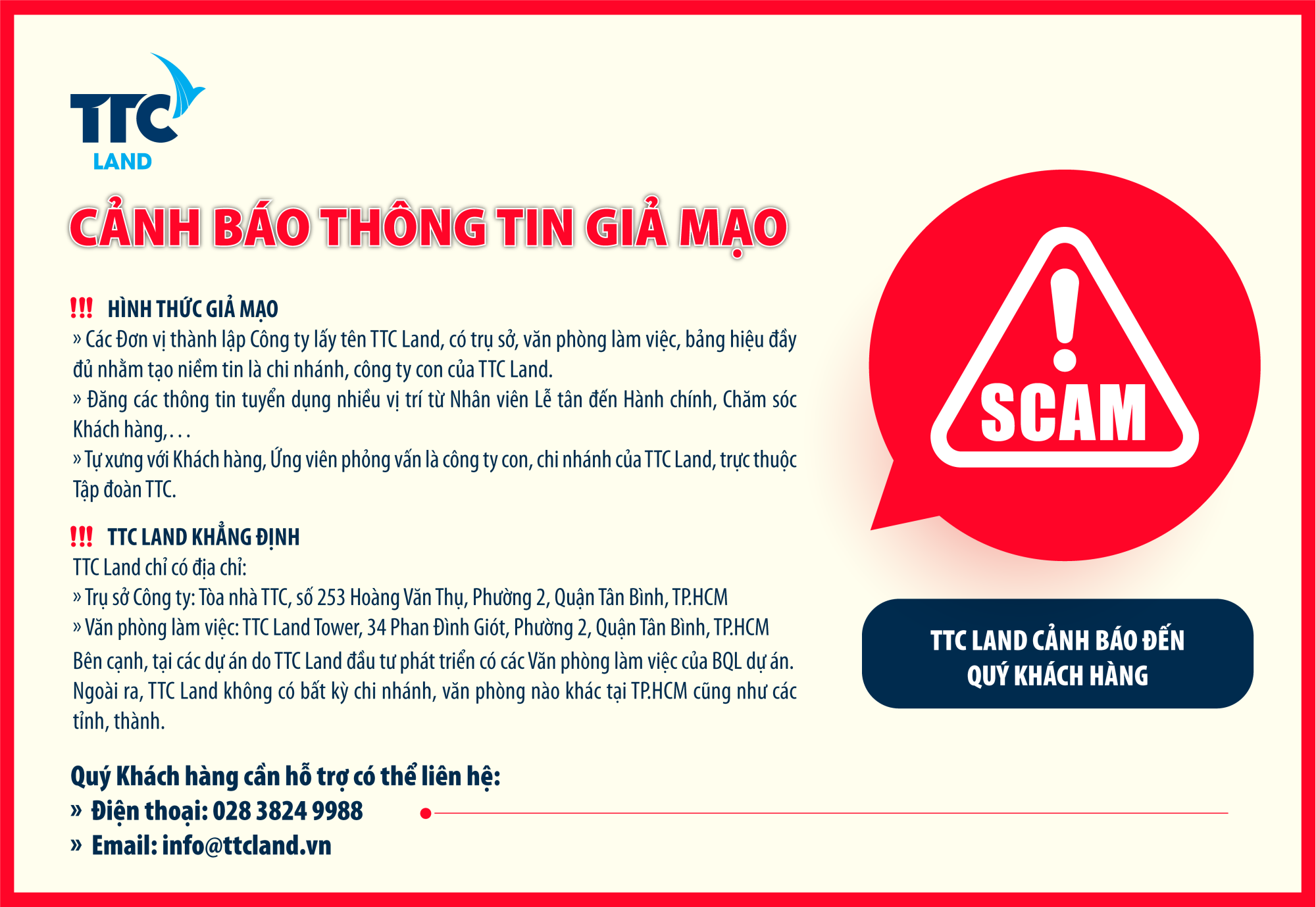 TTC Land cảnh báo thông tin giả mạo, vi phạm quyền Sở hữu trí tuệ